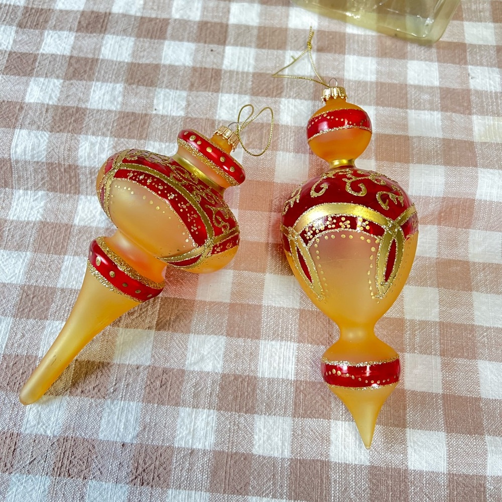 Glass Christmas ornaments gold burgundy holiday decor